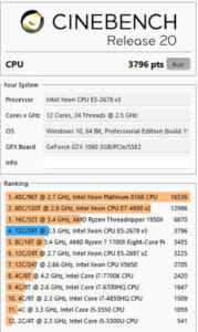 Cinebench Xeon E5 2678v3